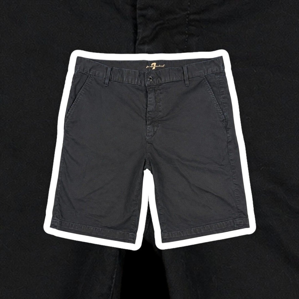 7 For All Mankind Mens Chino Shorts 33 Black Cotton Stretch Twill Casual Flat